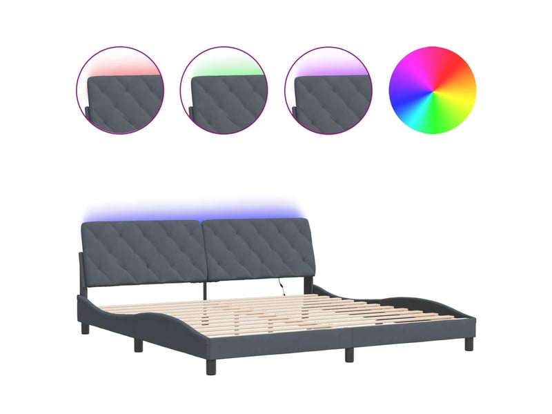  Lit double- lit adulte -  cadre de lit avec led sans matelas gris foncé 200x200 cm velours  - Conforama A