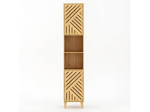 Armoire de salle à bain avec 2 portes, 2 niches ouvertes et étagères réglables, effet bois naturel, 32 × 30 × 170 cm