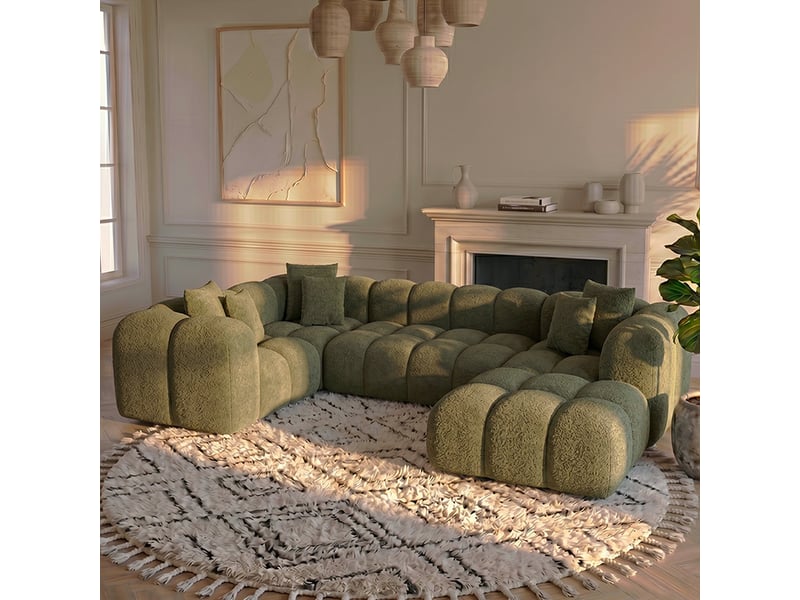 Canapé nuage en u convertible en bouclette vert - alba - morphea - Conforama B