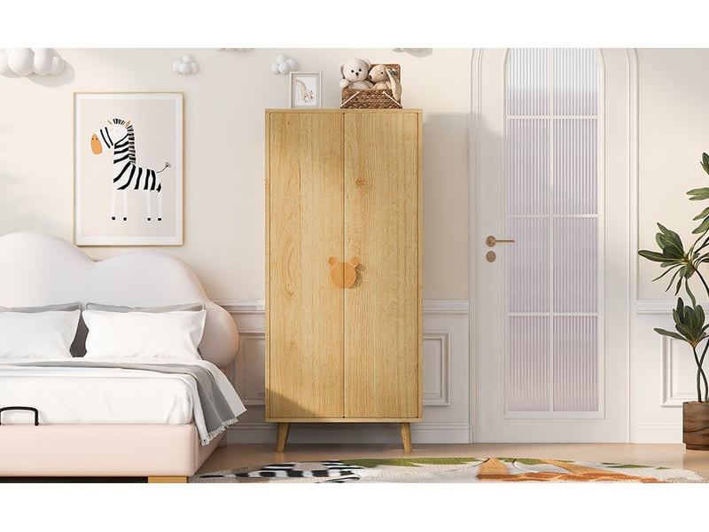  Armoire 70x55x170 cm à deux portes, mdf, bois naturel, grands compartiments, poignées fantaisie et pieds surélevés  - Conforama E