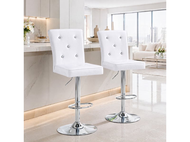  Lot de 2 tabourets de bar vintage réglables,avec détails cristal,pvc,blanc  - Conforama B
