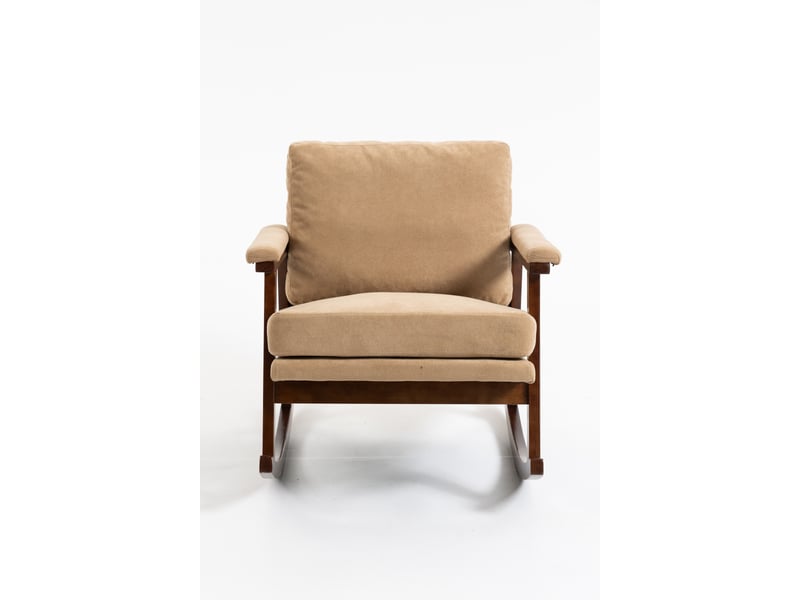  Fauteuil à bascule mid-century moderne 83x73x80cm – assise rembourrée pour salon, chambre et véranda – avec piétement en bois - velours - marron  - Conforama C
