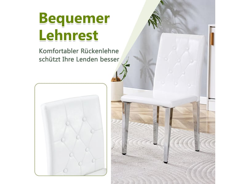 Lot de chaises 4 pièces blanc pur finition argent brillante pieds métal argent combinaisons polyvalentes - Conforama E