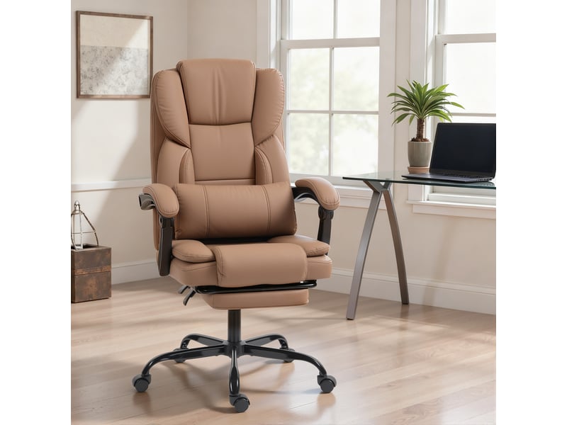  Chaise bureau ergonomique, fauteuil de bureau avec dossier inclinable, hauteur réglable, 65x67x111-119cm, marron  - Conforama D