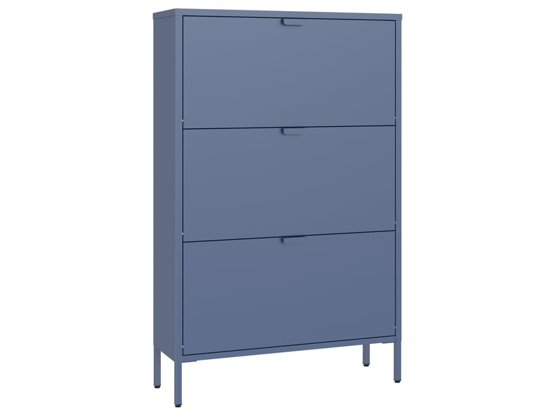 Meuble à chaussures 3 portes en métal bleu gris marion  - Conforama A