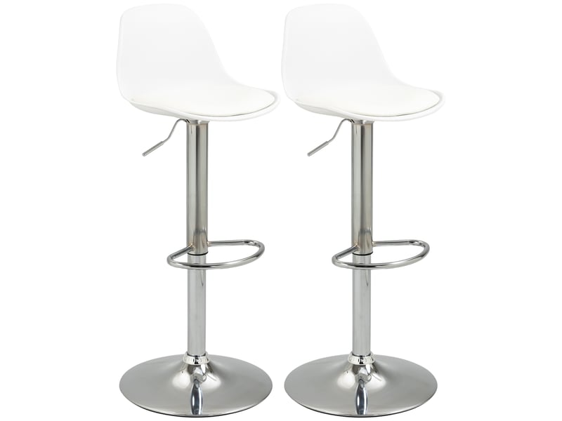  Lot 2 tabourets cuisine design pivotants, dossier, repose-pieds, réglables, similicuirpolypropylène, acier, 38x42x82-104 cm, blanc.  - Conforama B