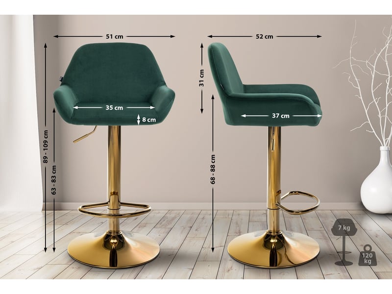  Lot de 2 tabourets de bar repose-pieds intégré revêtement velours vert structure en métal doré tdb10739  - Conforama B