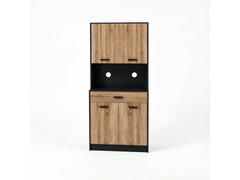  Armoire de cuisine style industriel noir et bois naturel, 4 portes et 1 tiroir, 80 x 40 x 180 cm  - Conforama A