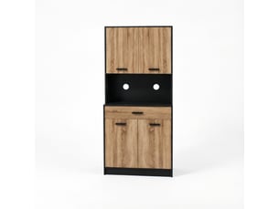 Armoire de cuisine style industriel noir et bois naturel, 4 portes et 1 tiroir, 80 x 40 x 180 cm