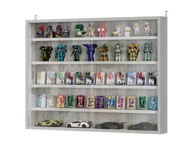 Vitrine murale pour objets de collection 4 étagère réglables en hauteur et 2 portes coulissantes 80 x 9,5 x 60 cm gris  - Conforama B