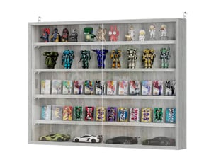 Vitrine murale pour objets de collection 4 étagère réglables en hauteur et 2 portes coulissantes 80 x 9,5 x 60 cm gris