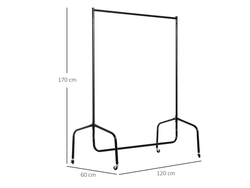  Portant à vêtements avec roulettes tringle a vêtement solide charge 140 kg 150 x 60 x 170 cm porte-manteau en acier noir  - Conforama E