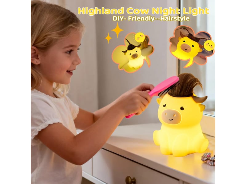  Veilleuse vache highland en silicone, lampe tactile rechargeable, 2 niveaux de lumière chaude, minuterie 20 min  - Conforama C