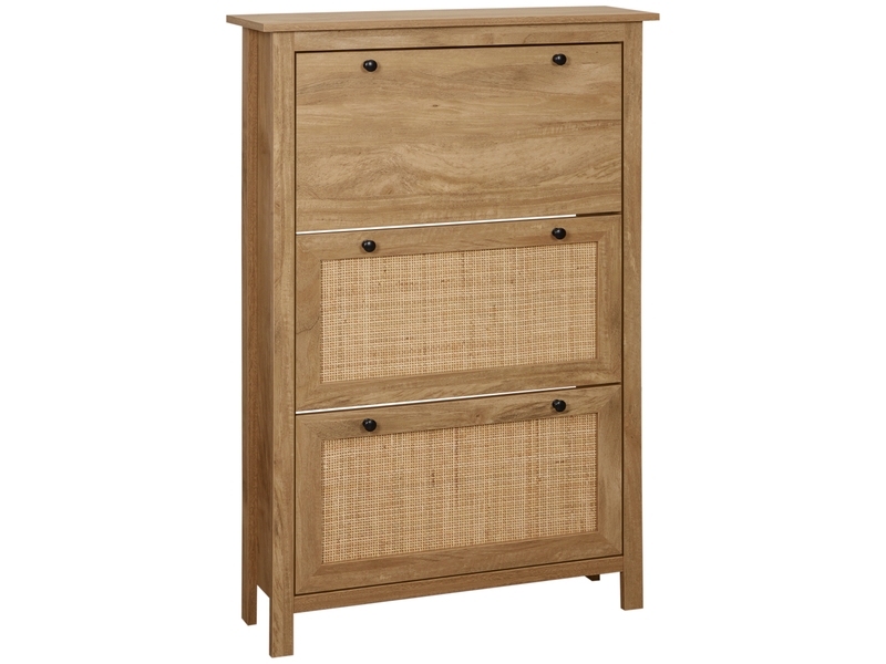 Meuble à chaussures 3 portes abattantes 18 paires - rangement d'entrée vintage en bois naturel effet cannage rotin T1003-01-08349 - Conforama B