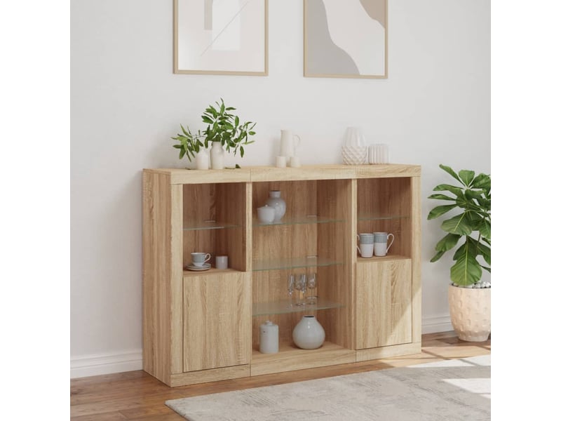  Buffets avec lumières led 3 pcs - bahut - meuble de rangement chêne sonoma bois d'ingénierie  - Conforama D