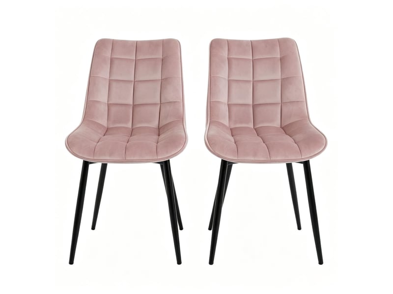  Chaise de salle à manger, lot de 2 avec assise rembourrée, dossier ergonomique et patins antidérapants en velours rose  - Conforama A
