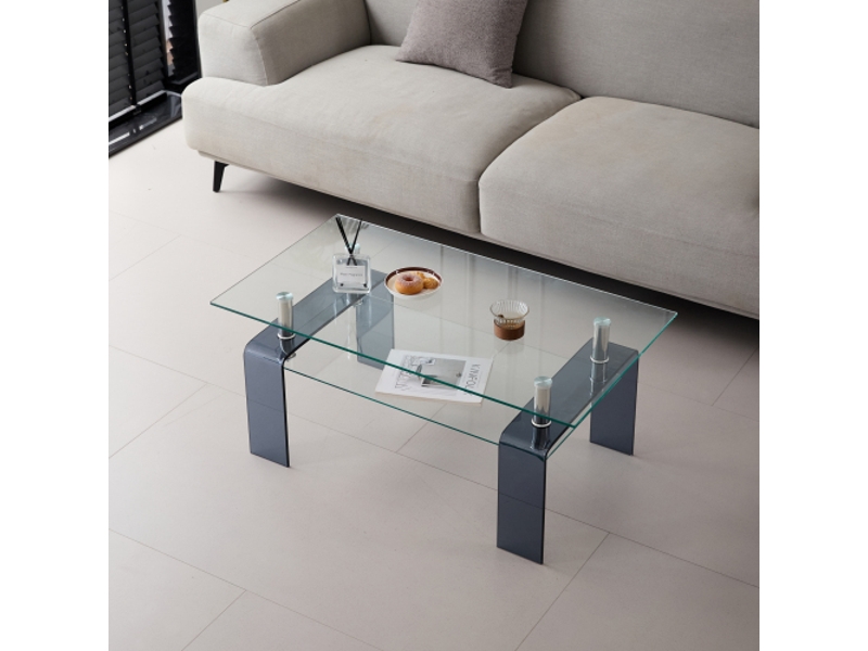  Table basse en verre trempé transparent – pieds gris, design moderne pour salon  - Conforama B