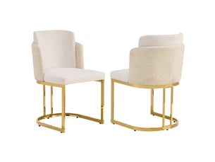 Lot de 2 chaises de salle à manger avec accoudoirs et dossier double en tissu chenille beige et métal doré
