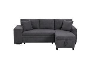 Canapé d'angle réversible convertible <strong>MODENVIE</strong> <strong></strong> 3 places Velours côtelé gris avec coffre de rangement