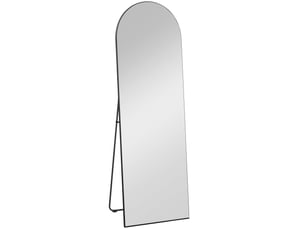 Miroir pleine hauteur 150 x 50 cm noir en verre, design arqué, sur pied ou mural avec film anti-éclats, sans montage