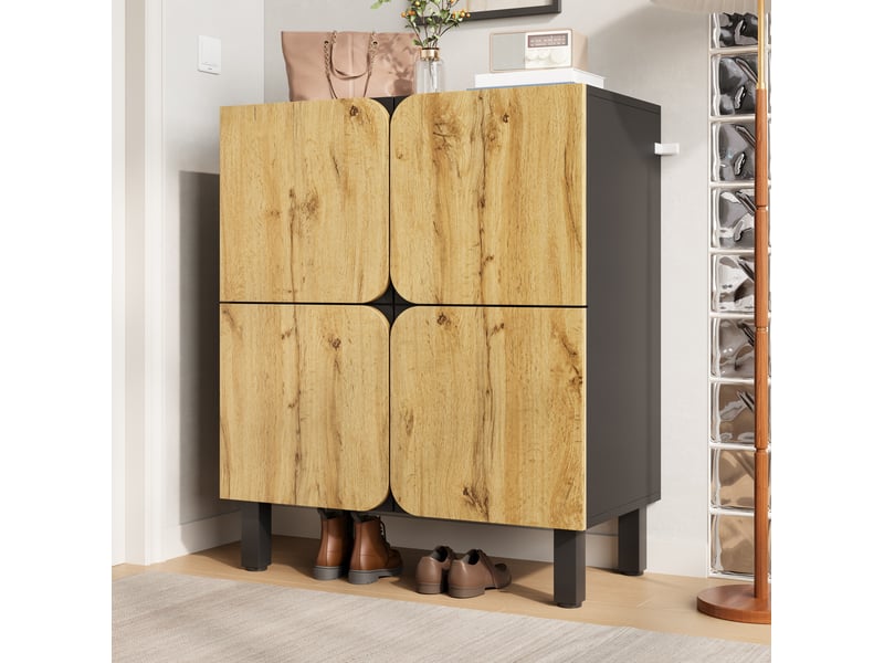  Meuble à chaussures 80x38,5x95 cm à 4 portes mdf noir et naturel  - Conforama E