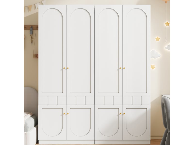  Armoire 2 portes avec penderie, tiroirs et étagères fixes pour chambre en mdf laqué blanc lot de 2 160 × 50 × 200 cm  - Conforama E