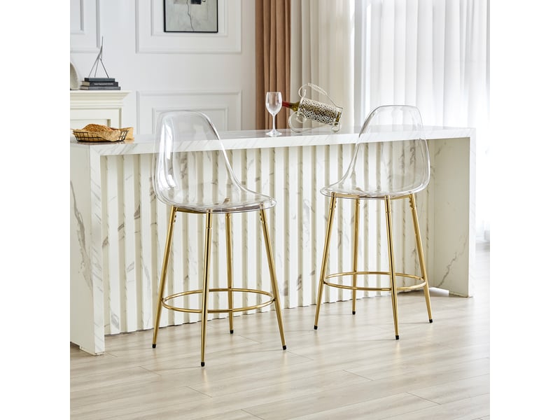  Lot de 2 - tabouret de bar - 41,5 x 59 x 102 cm-transparent et or - en plastique transparent avec dossier ergonomique  - Conforama C
