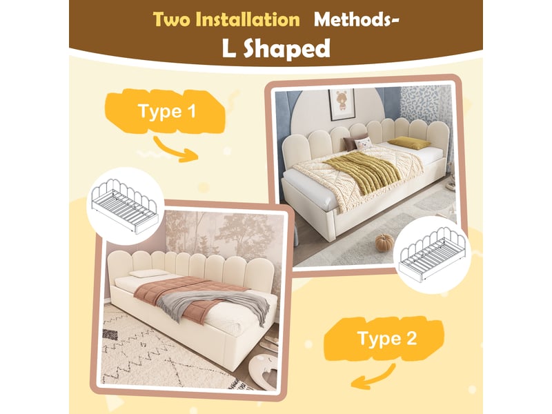 Lit banquette rembourré 90x200 cm, lit gigogne 90x190 cm, lit de jour enfant, canapé-lit, sommier à lattes, velours, beige Seren Glow - Conforama D