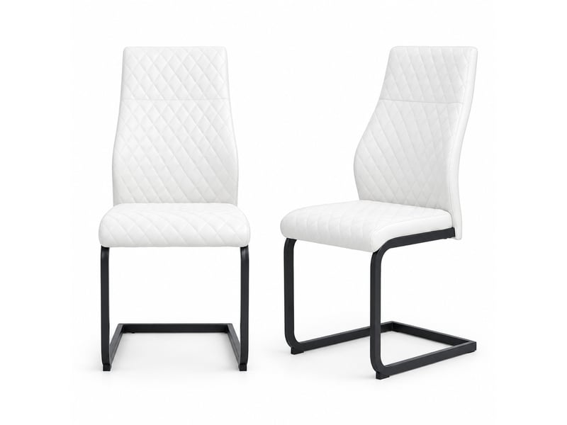  Lot de 2 chaises de salle à manger,43x63x100 cm,similicuir et métal noir,blanc  - Conforama A