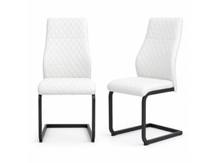 Lot de 2 chaises de salle à manger,43x63x100 cm,similicuir et métal noir,blanc