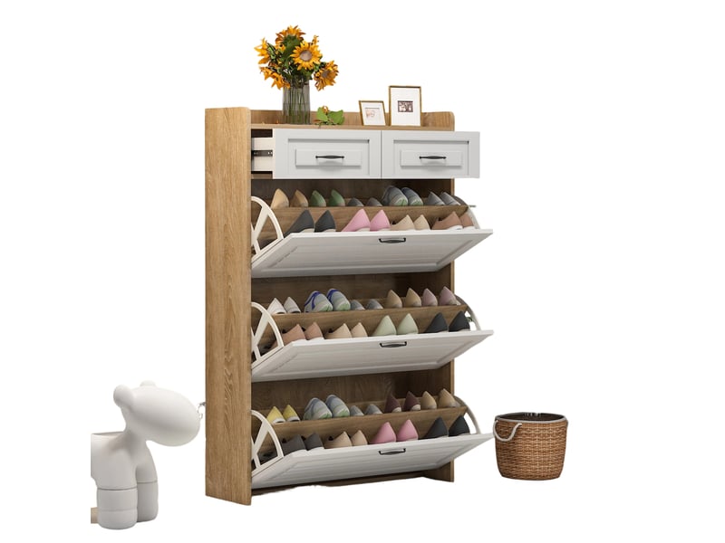  Meuble à chaussures avec étagère à chaussures pivotante, composé de trois grandes portes et de deux tiroirs, meuble à chaussures en bois, étagère à chaussures, convient aux entrées et aux salons l80p23,5h131cm (n657p28633233n)  - Conforama A