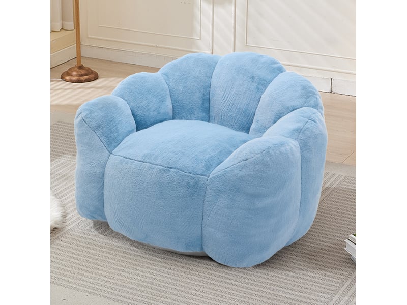 Fauteuil pouf lotus 1 place en tissu peluche bleu, siège adulte confortable, sans montage, pour salon  - Conforama B