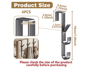 4 pcs crochets de porte, crochet de vertical à suspendre, à vêtements pour et armoire, pour salle de bains, bureau et cuisine, noir - réf. Szpb845978jjzj