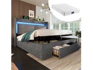 Ensemble matelas et sommier 160x200 cm Ressorts ensachés + mousse FLORAGRACE soutien Ferme épaisseur 25 cm avec 1 tête de lit