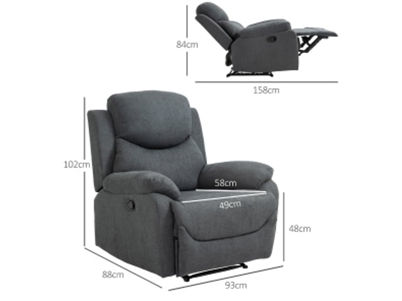 Fauteuil inclinable 93x88x102 cm 150° gris foncé - Conforama C