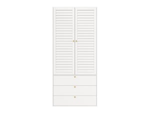 Armoire blanche 2 portes penderie 90x50x200 cm avec 3 tiroirs - portes persiennes modernes