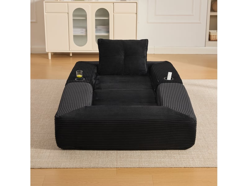  Canapé convertible 1 place 122*98*80 cm en velours côtelé avec porte-gobelet noir chicfurn  - Conforama C
