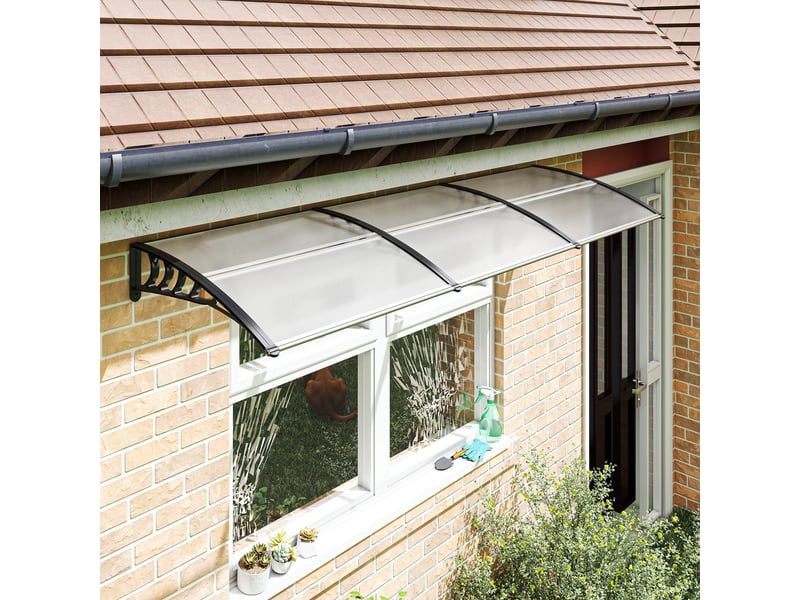  Auvent extérieur incurvé avec vis et boulons inclus, en polycarbonate, pp et aluminium, 122 x 89 x 24 cm  - Conforama D