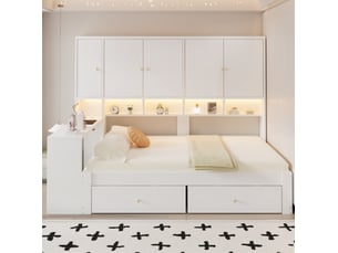 Lit avec rangement 90x190/200 cm <strong>MODFU</strong> <strong></strong> coloris blanc