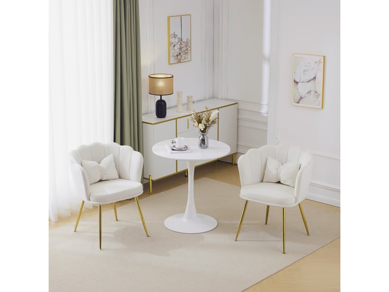  Lot de 2 fauteuils modernes en velours, dossier pétale, pieds métal doré et coussins papillon  - Conforama B
