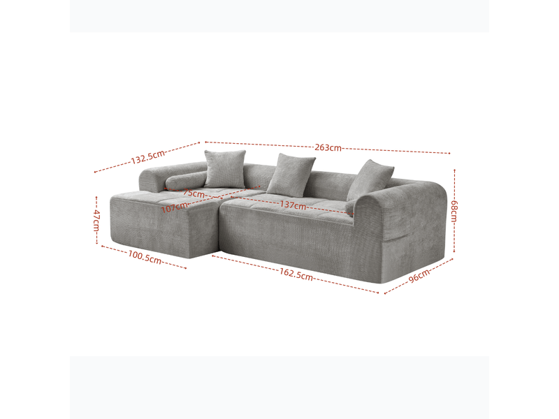  Canapé d'angle modenvie 4 places en chenille gris clair, méridienne gauche, 263 x 132,5 x 68 cm  - Conforama C
