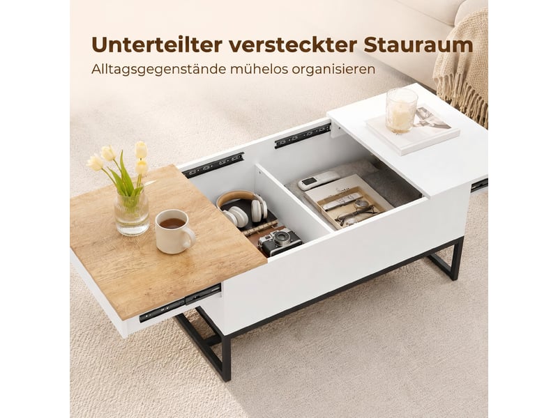  Table basse coulissante avec rangement blanc et coloris chêne 100 x 50 x 45 cm  - Conforama E