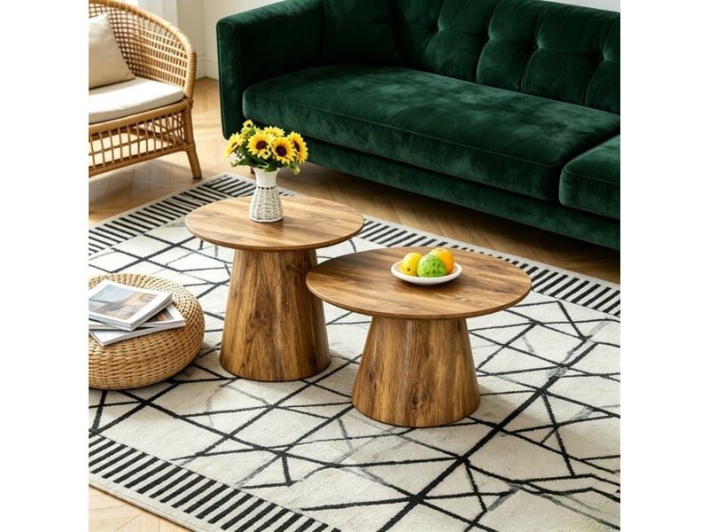  Ensemble de tables basses en bois naturel - 2 pièces - 50x48 cm - 60x35 cm - bois - mdf - veinure naturelle  - Conforama W