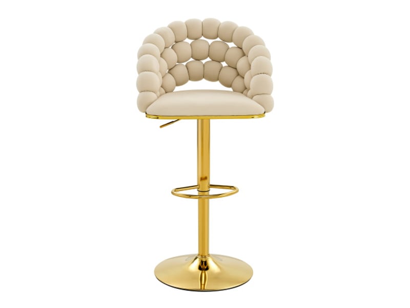  Lot de 2 tabourets de bar en velours crème, dossier chaîne, piètement réglable doré  - Conforama A