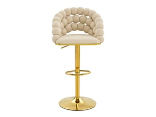 Lot de 2 tabourets de bar en velours crème, dossier chaîne, piètement réglable doré