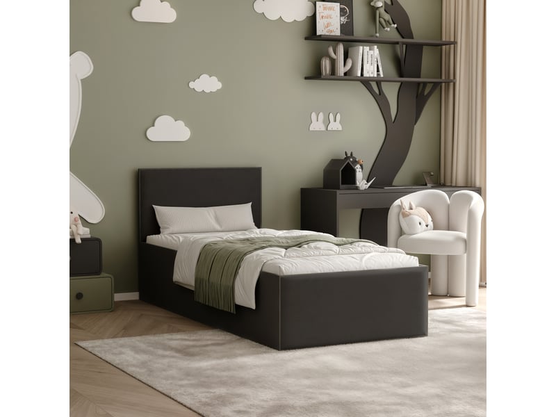 Lit coffre sashi - 90x200 cm - avec matelas - tissu velours - noir noir SASHI - Conforama B