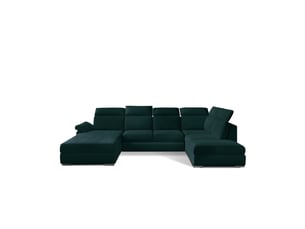 Canapé d'angle droit fixe MEUBLORAMA  5 places Polyester vert avec coffre de rangement