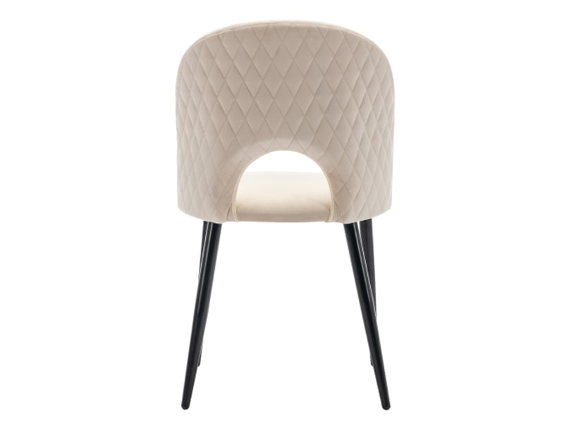  6 chaises de salle à manger velours beige rembourrées, dossier métal, pieds réglables, motif diamant dos  - Conforama E