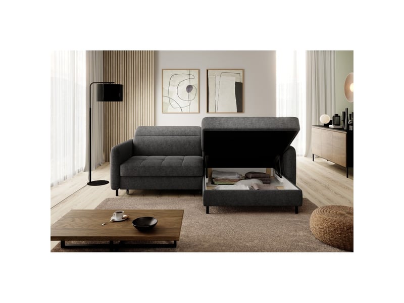 Canapé d'angle collection goumsi coloris gris foncé chiné - Conforama D