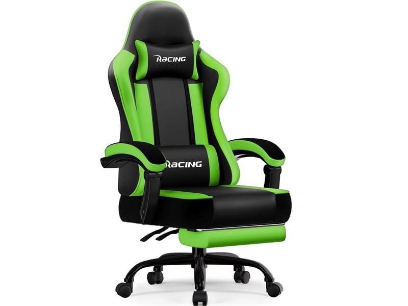 Chaise gaming, fauteuil de bureau ergonomique avec repose-pieds télescopique, chaise bureau avec appui-tête et soutien lombaire, fauteuil gaming ergonomique 150 kg, réglable en hauteur, vert - Conforama A